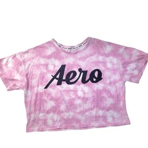 Aeropostale Small Crop Top Pink Tie Dye T-Shirt Oversized Short Sleeve Cotton